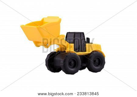 Heavy Duty Construction Backhoe Toy Isolated With Clipping Path On White Background.