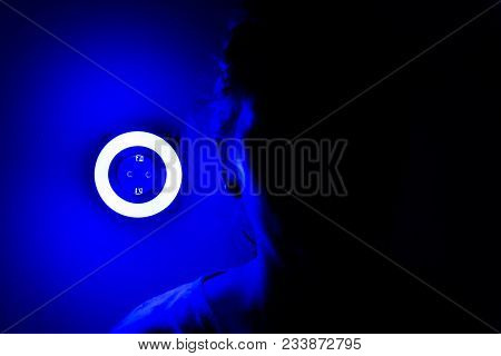 Lamp Night Light In A Dark Background. Vintage Effect Style Picture. Ring Lamp. Neon Light Circle. T