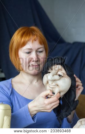 Home Production Of Sintepon And Button Dolls Is Handmade. Dolls Are Like People.