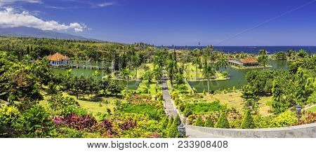 Sunny Panoramic View Of Ujung Water Palace / Bali Indonesia /