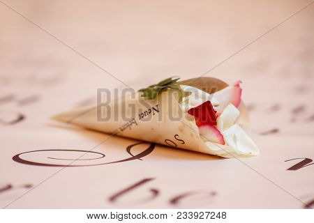 Wedding Decor Bottles, Glasses And Candles, Lights, Floral Arrangements Of Natural Colors