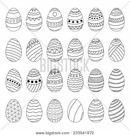Set Of Easter Eggs With Different Patterns, Ornaments. Elements Of Design. Greeting Card, Advertisin