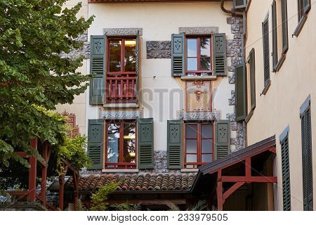 San Pellegrino Terme, Italy - August 18, 2017: Beautiful Modern Building With Balcony.