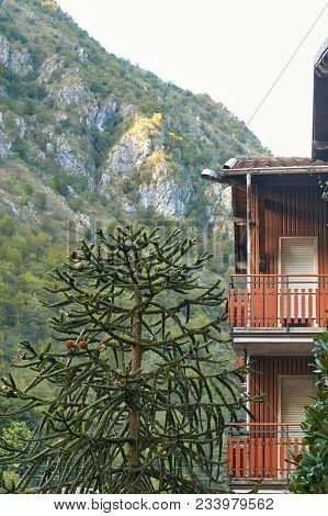 San Pellegrino Terme, Italy - August 18, 2017: Beautiful Modern Building With Balcony.
