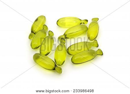 Green Cosmetic Capsules Soluble Shell Isolated On White
