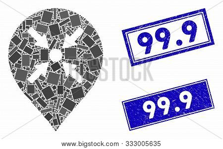 Mosaic Meeting Point Marker Pictogram And Rectangle Seal Stamps. Flat Vector Meeting Point Marker Mo