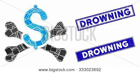 Mosaic Mortal Debt Icon And Rectangle Seal Stamps. Flat Vector Mortal Debt Mosaic Icon Of Random Rot