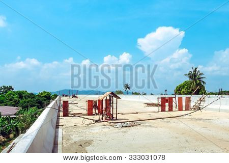 Unfinished Of Construction Of The Large Concrete Bridge Of The Motorway Elevation For The Developmen