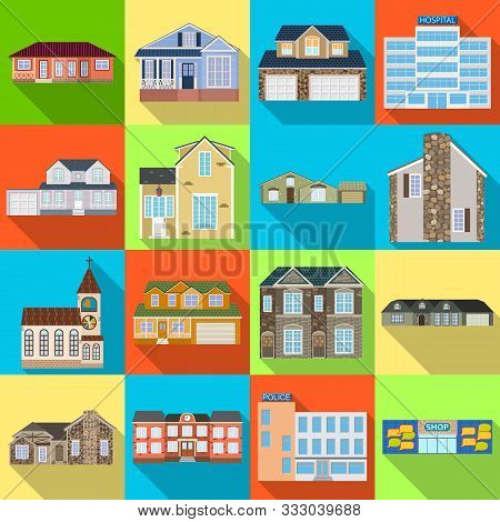 Vector Illustration Of Building And Front Symbol. Set Of Building And Roof Vector Icon For Stock.