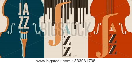 Jazz Music Festival Poster With Violoncello Flat Vector Illustration Design. Colorful Music Backgrou
