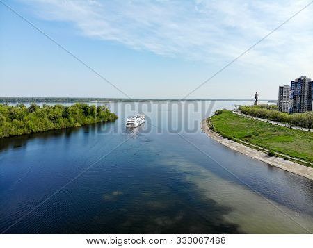 A Cruise Ship With Tourists Passes Through The Volga-don Shipping Canal Named After Lenin And Goes T