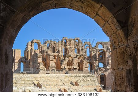 Roman Amphitheater Of El Jem On Tunisia