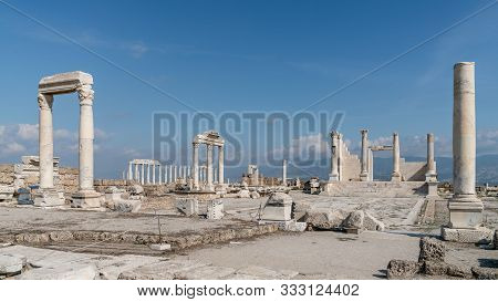 Denizli, Turkey - October 2019: The Ruins Of The Ancient City Of Laodikeia In Pamukkale, Denizli, Tu