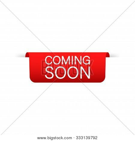 Red Ribbon Coming Soon. Promotion Banner Coming Soon. Vector Stock Illustration.