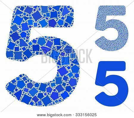 5 Digit Mosaic Of Irregular Elements In Different Sizes And Shades, Based On 5 Digit Icon. Vector Ir