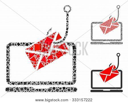 Laptop Letter Phishing Mosaic Of Tremulant Pieces In Various Sizes And Shades, Based On Laptop Lette