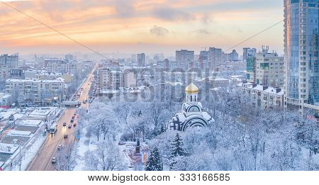 Rostov-on-don, Russia - January 2019: Bolshaya Sadovaya And Pokrovsky Square In Winter, Panoramic Vi