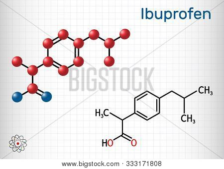 Ibuprofen Molecule, Is A Nonsteroidal Anti-inflammatory Drug Nsaid Drug. Structural Chemical Formula