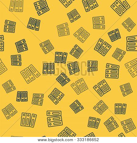 Blue Line Office Folders With Papers And Documents Icon Isolated Seamless Pattern On Yellow Backgrou