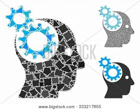 Head Gears Mosaic Of Unequal Pieces In Variable Sizes And Color Tinges, Based On Head Gears Icon. Ve