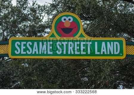 Orlando, Florida. November 06, 2019. Top View Of Sesame Street Land Sign At Seaworld