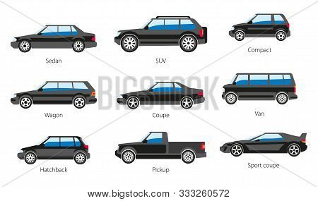 Vehicle Body Types, Car Carcass Shape And Model Names Isolated Icons