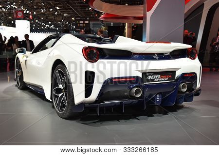 Paris, France - October 02, 2018: Ferrari 488 Pista Spider At Paris Motor Show