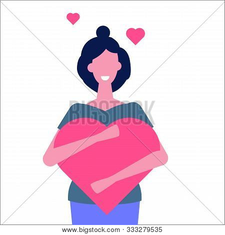 Love Yourself Girls. Narcissistic, Self-confident Flat Style Concept. Vector Characters Illustration