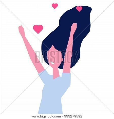 Love Yourself Girls. Narcissistic, Self-confident Flat Style Concept. Vector Characters Illustration