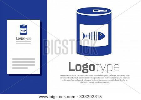 Blue Canned Food For Cat Icon Isolated On White Background. Fish Skeleton Sign. Food For Animals. Pe