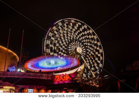 Helsinki, Finland - 19 October 2019: The Carnival Of Light Event At The Linnanmaki Amusement Park. R