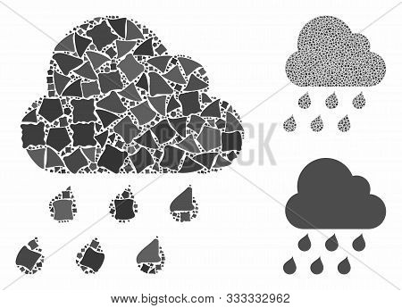 Rain Cloud Mosaic Of Abrupt Pieces In Different Sizes And Color Tints, Based On Rain Cloud Icon. Vec