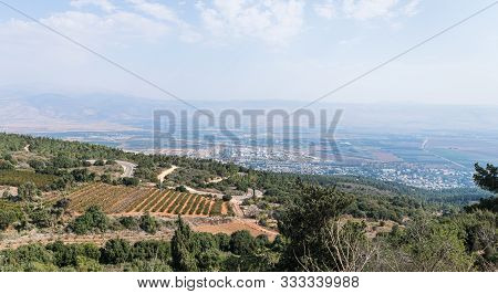 Panoramic View From The Mountain Near The Israeli Margaliot Village To The Valley In The Upper Galil