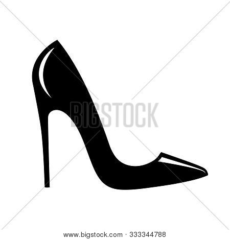 High Heel Shoes Icon. Isolated Sign Black Female Shoes With High Heel On White Background. Vector Il
