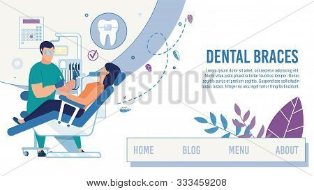 Landing Page Offering Dental Clinic Healthcare Service. Cartoon Dentist Serve Female Client Setting 