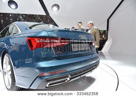Geneva, Switzerland, March 06-2018: Audi A6 Limousine 50 Tdi Quattro At Gims