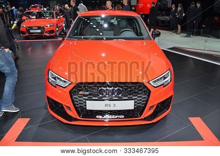 Geneva, Switzerland, March 06-2018: Audi Rs3 Quattro At Gims