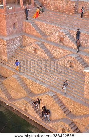 Jodhpur, Rajasthan, India - December 17, 2017: The Toonwar (tunwar) Ji Ka Jhalra Baori (stepwell Or 