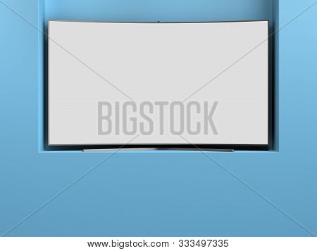 Curved Empty Screen Fuhd Tv 3d Render On Blue Podium
