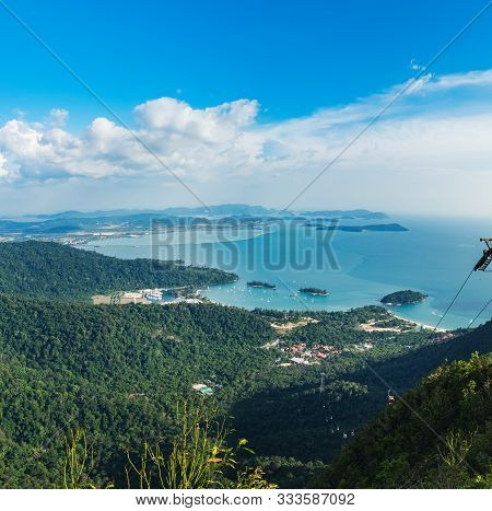 Cable Car To The Top Of Langkawi Island And View Of Blue Sky, Sea And Mountain, Malaysia, Tropical P