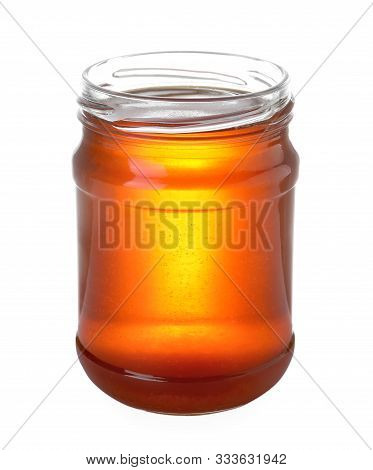 Jar With Organic Honey Isolated On White