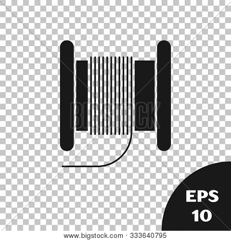 Black Wire Electric Cable On A Reel Or Drum Icon Isolated On Transparent Background. Vector Illustra