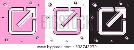 Set Open In New Window Icon Isolated On Pink And White, Black Background. Open Another Tab Button Si