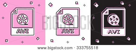 Set Avi File Document. Download Avi Button Icon Isolated On Pink And White, Black Background. Avi Fi