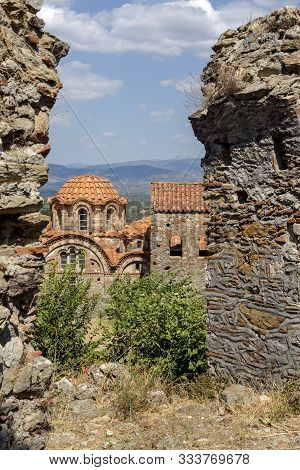 Outdoors Museum. The Medieval, Byzantine City Mistras (fragments) Near Town Sparta On An Autumn Sunn