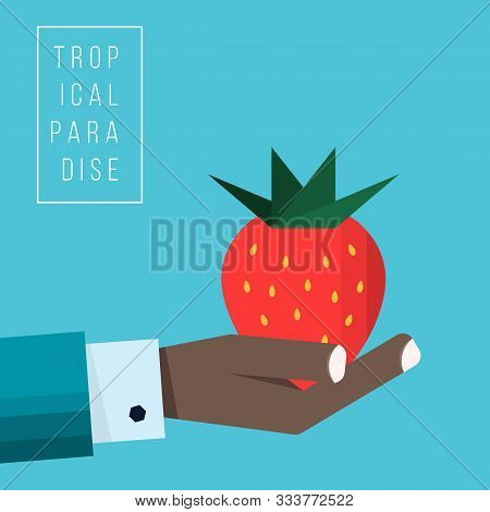 Hand Of Negroid Businessman Holds Strawberry Icon - Illustration In Flat Style - Concept Try It Out