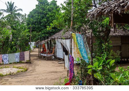 Village With Wooden Cottages And Colorful Towels For Sale At Lokobe Nature Strict Reserve In Madagas