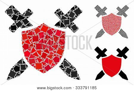 Guard Shield Mosaic Of Inequal Pieces In Variable Sizes And Shades, Based On Guard Shield Icon. Vect