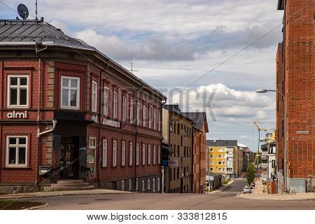 Lulea, Sweden - July 05, 2019: Panorama City, Cathedral Sunny Day, Blue Sky