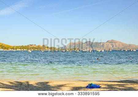 Pollenca Port, Majorca, Spain - 08.09.2011 : Yacht And Boats Anchored In Port On Mallorca Island. Ma